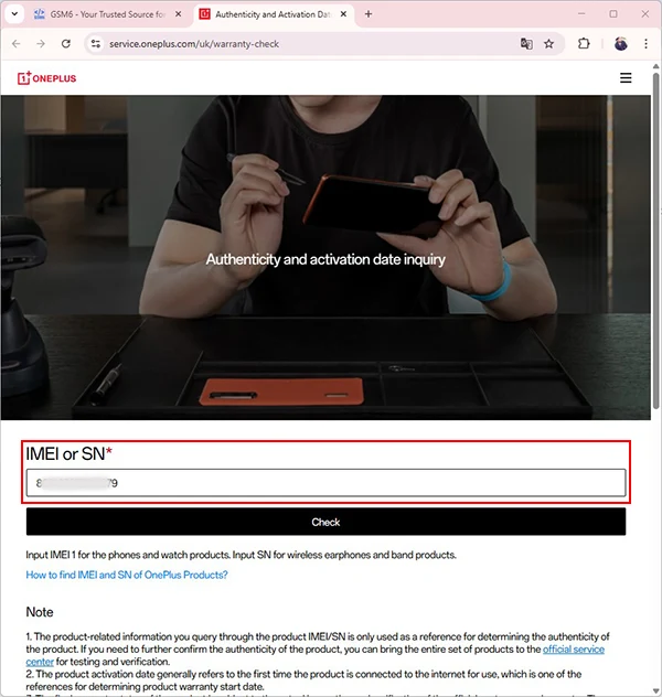 OnePlus official warranty check website