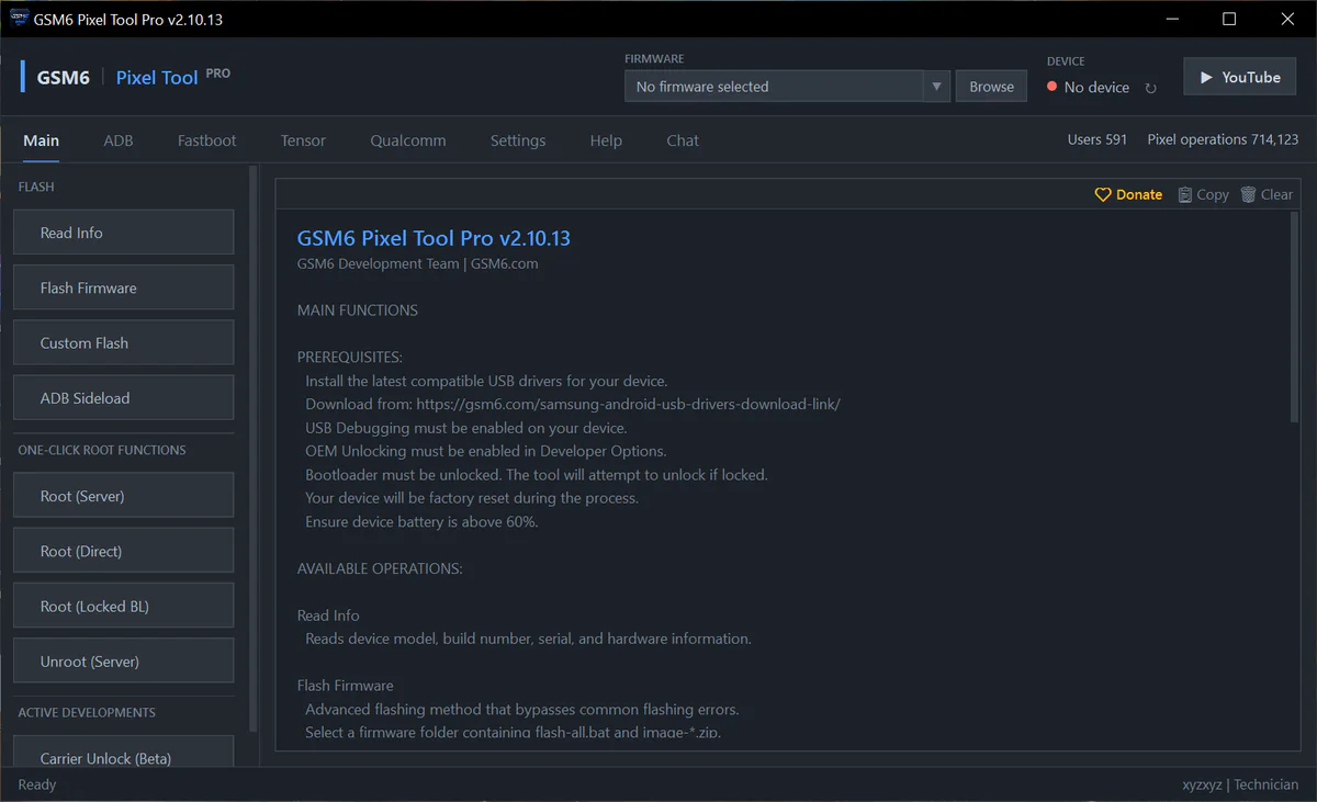 GSM6 Pixel Tool Pro Windows desktop interface